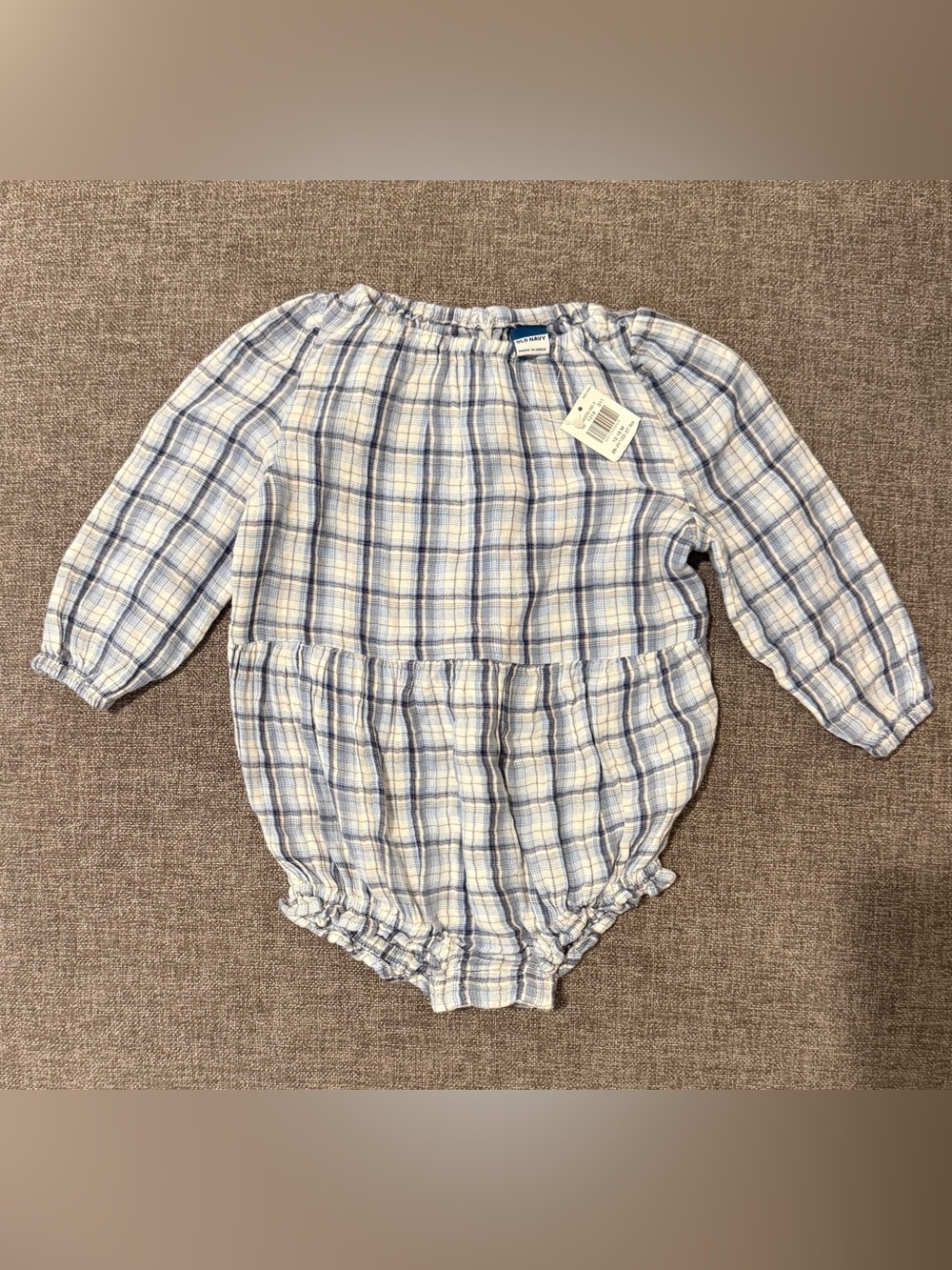 Old Navy Light Blue Plaid Baby Romper 12-18m NWT